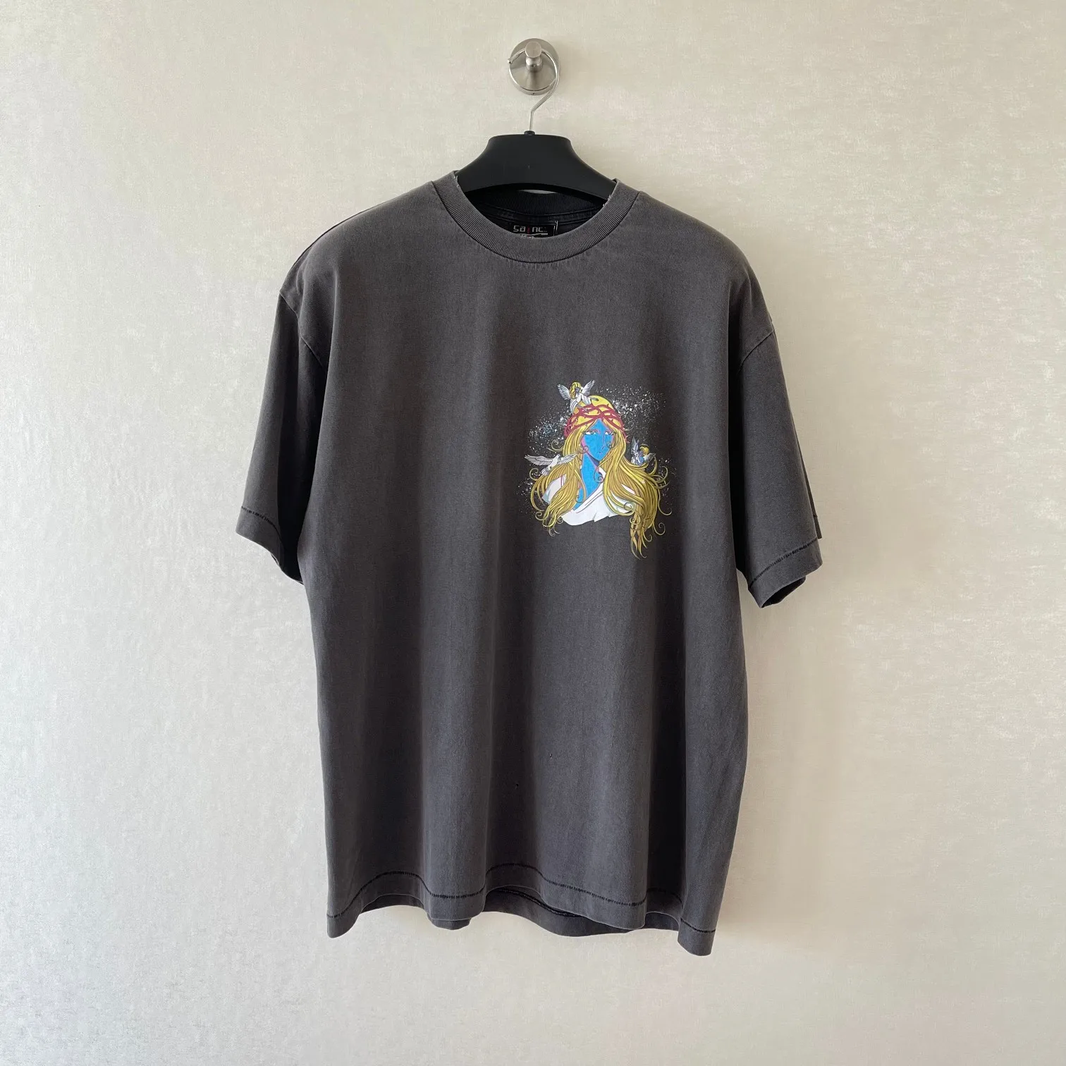 

Best quality SAINT 23SS BLUE FACE Short sleeve T-shirt male female vintage oversize t-shirt retro cotton tee men