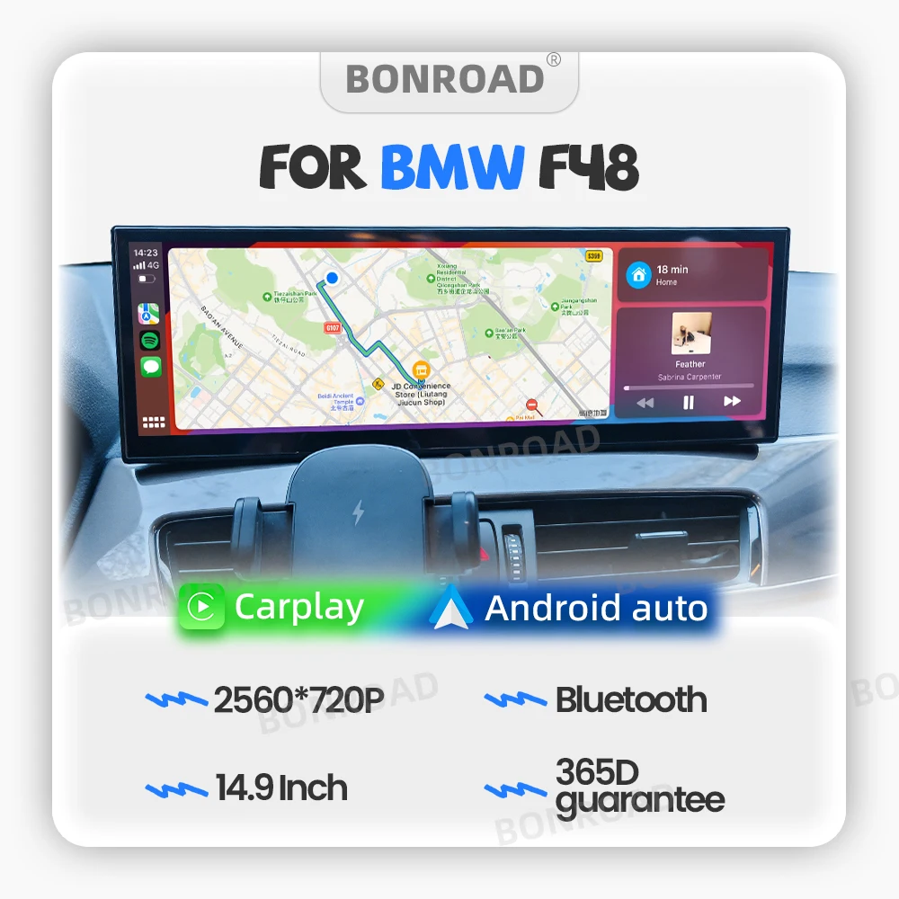 Radio Multimedia con Pantalla Táctil Inalámbrica CarPlay Android Auto de 14.9 Pulgadas para BMW X1 F48 X2 F49 NBT EVO con Navegación Estéreo 1