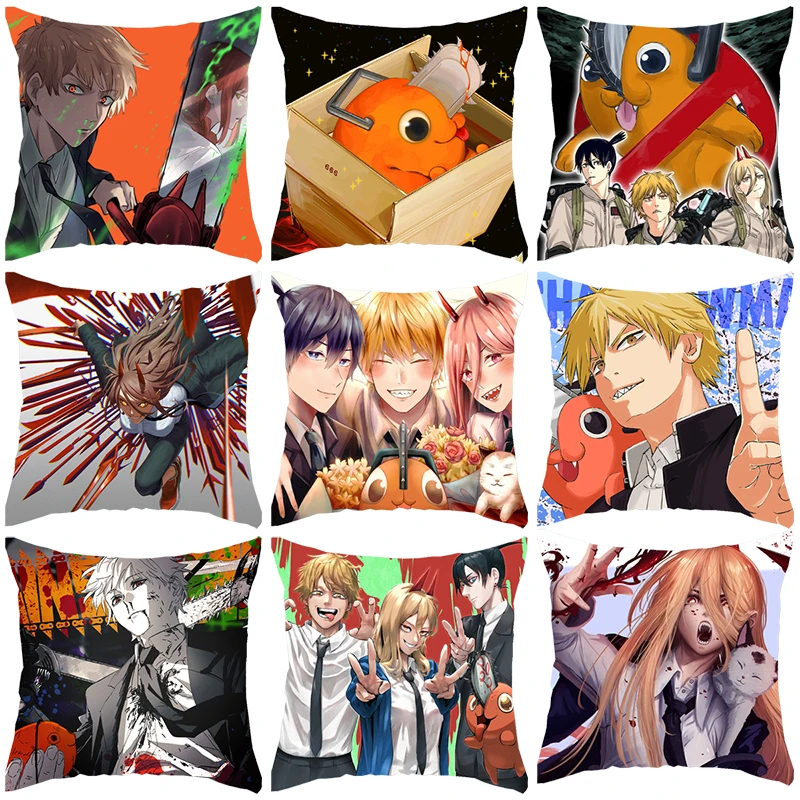 

Hot Japan Anime Chainsaw Man Printed Cushion Cover Cartoon Pochita Denji Himeno Throw Pillowcase Sofa Car Decoration Pillow Case