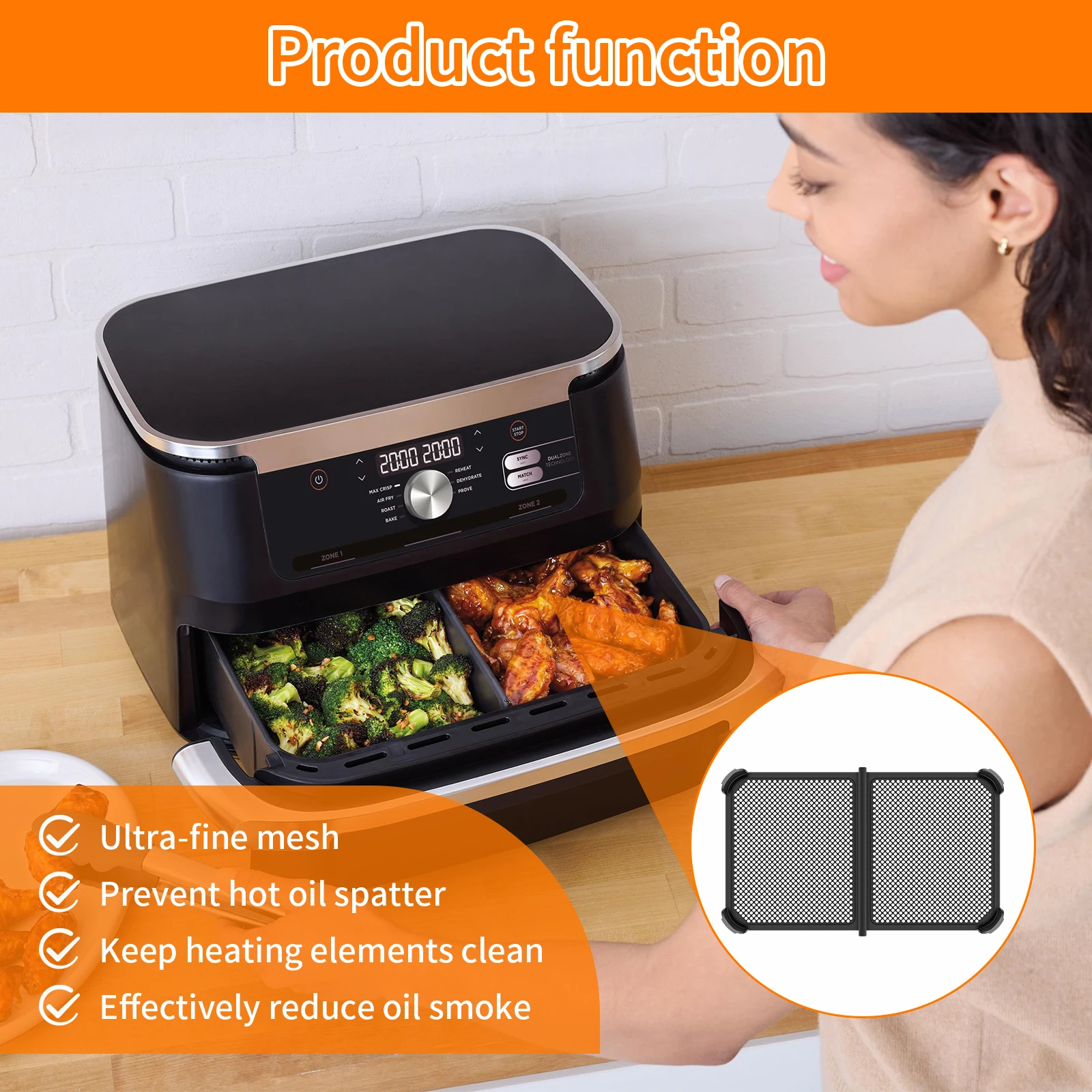 Air Fryer Splatter Guard for Ninja Air Fryer AF500EU AF300 Reusable Silicone Splash Pad Baking Tools Dishwasher Safe