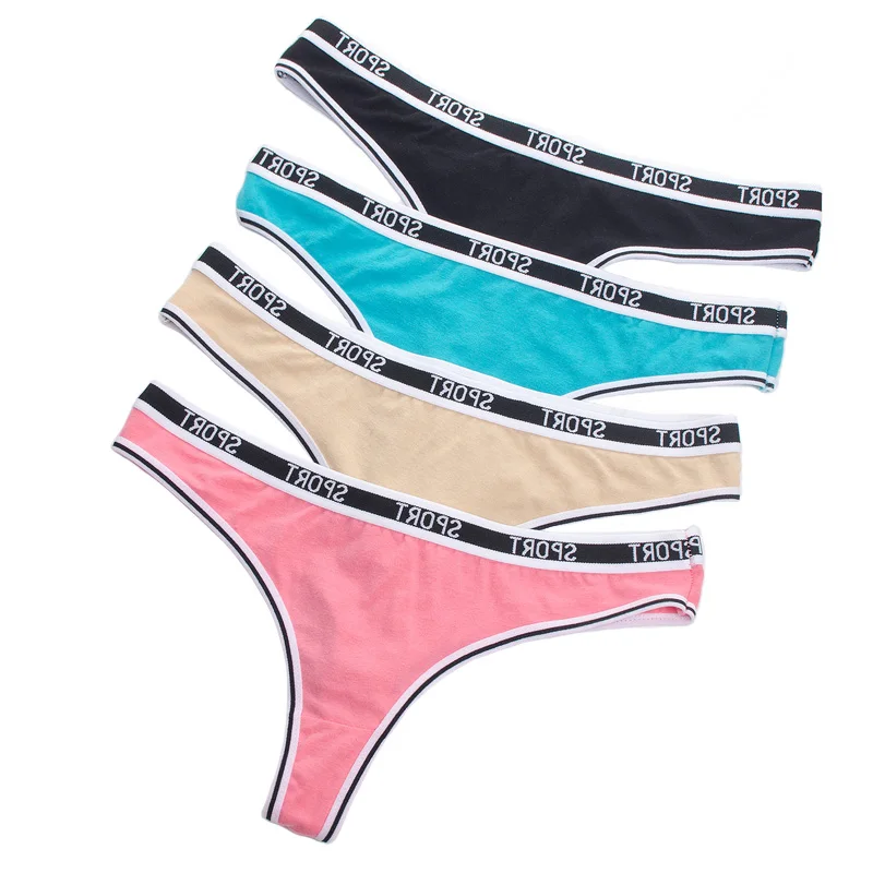 

Innsly Thongs Women Sport G-string Cotton Breathable Low Rise Female Sexy Underwear Solid T Back Ladies Seamless Panties