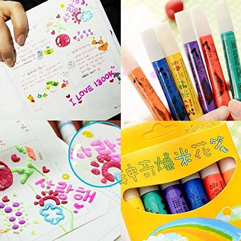 Popcorn Paint Pens 6 Colors 3D Safe Decorating Art Drawing Tool for Greeting Birthday Cards Kids