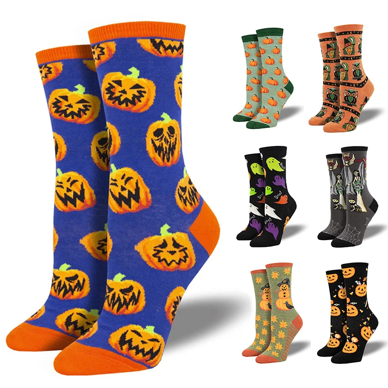 

New Harajuku Halloween Creative Funny Pumpkin Jacquard Tide Socks Men And Women Couples In Tube Socks Gifts