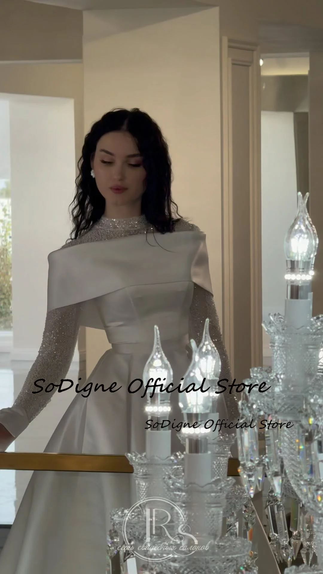 SoDigne A-line Satin Wedding Dresses High Neck Full Sleeves Bridal Dress Beading Long Wedding Gown Robe De Mairee Customized 12 S78d0c94954834d5896576c8861ce7d52e