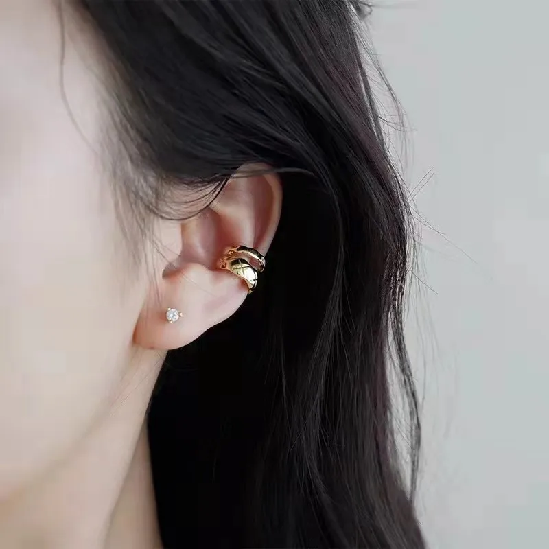 18K Solid EARRING Diamond Ear Clip Yellow Gold Jewelry (AU750)JEWELRI FOR WOMAN ACCESSORI JEWELRI EARRING  2021 Trend Earrings