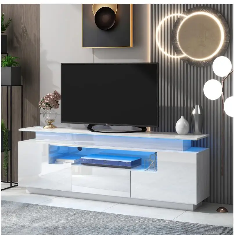 Soporte de TV LED blanco para TV de 55 pulgadas, moderno centro de  entretenimiento para juegos, pequeños soportes de televisión con estantes  de