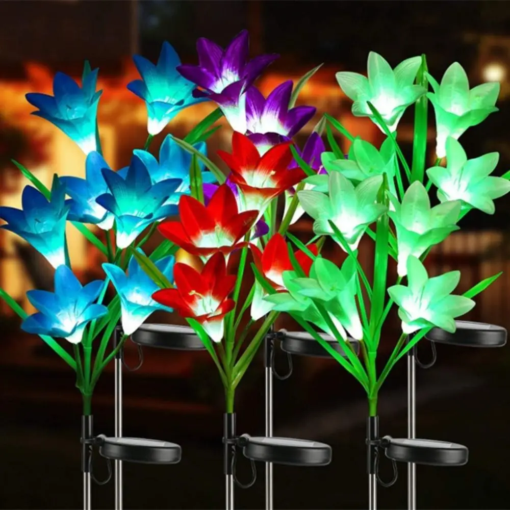 Flowers Solar Artificial Flower Light Multi-Color Changing Solar Powered Waterproof Landscape Lamp Colorful Light Ground Mounted