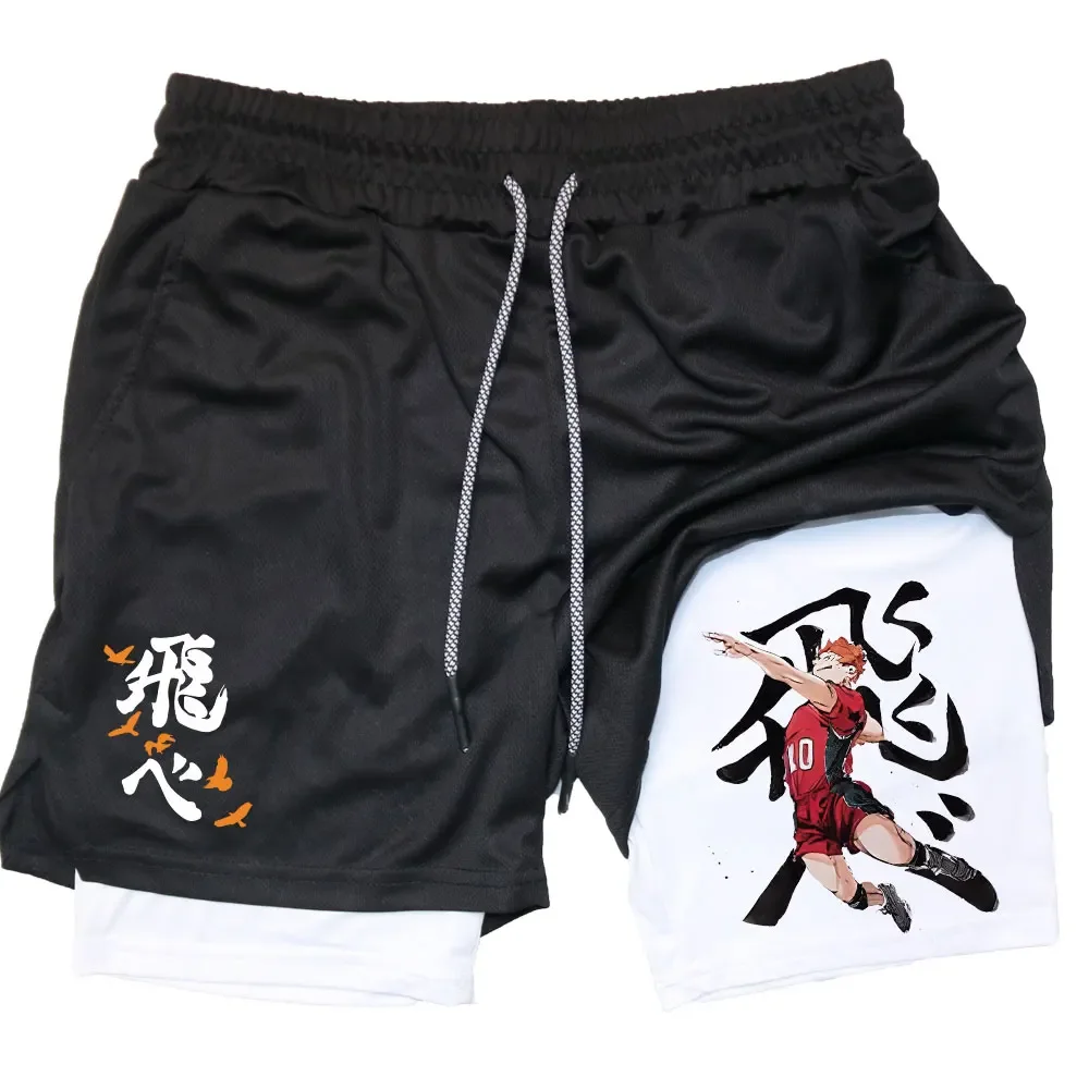 Anime Haikyuu 2 in 1 Compreesion Shorts for Men Gym Workout Running Volleyball Athletic Summer Performance Shorts with Pockets 6