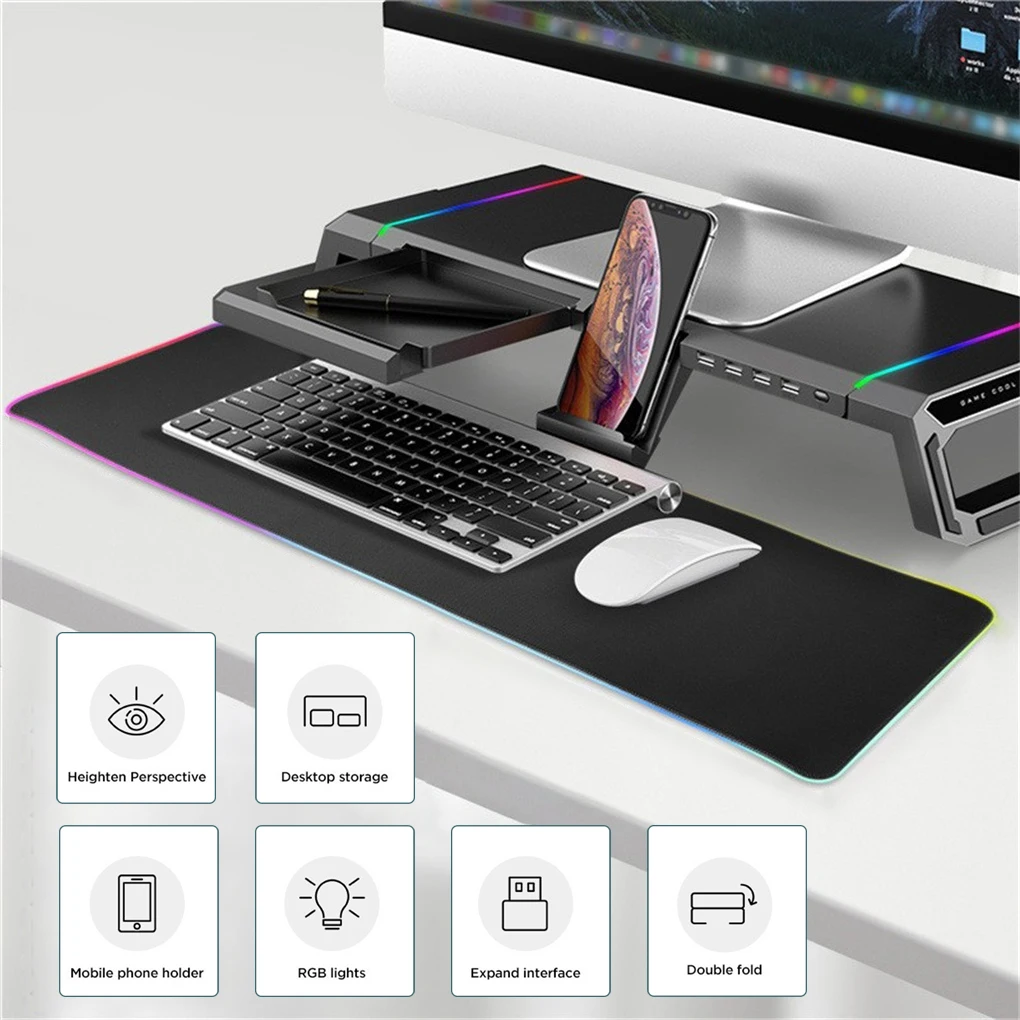 컴퓨터 노트북 모니터 스탠드 보관함이 있는 라이저 마운트 4개의 USB 포트가 있는 탁상용 브래킷 책상 헤비 듀티 기숙사