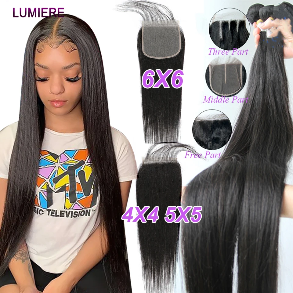 Brazilian Bone Straight Human Hair Weave Bundles With 5x5 6x6 Hd  Transparent Lace Closure Frontal 38 40inch Bundles With Closure - Hair  Bundles With Closures - AliExpress