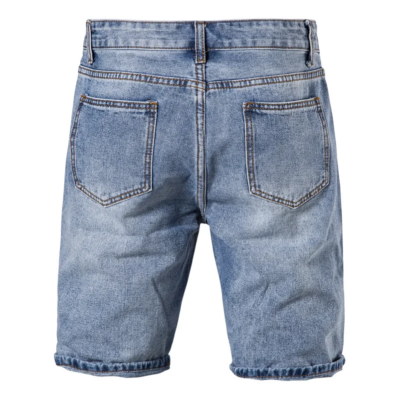 Men’s Summer Washed Casual Straight Ripped Holes Jeans Male Shorts ...