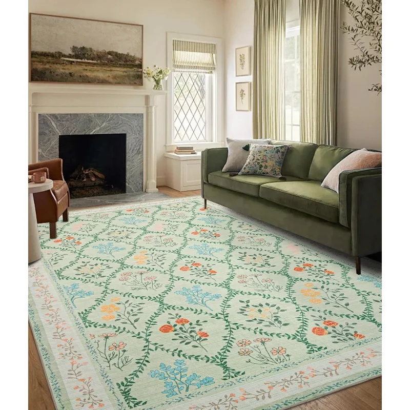 Country Living Room Carpet Floral Diamond Design Bedroom Design Soft Rug Foldable Machine Washable Non-slip Cloackroom Mat Tapis