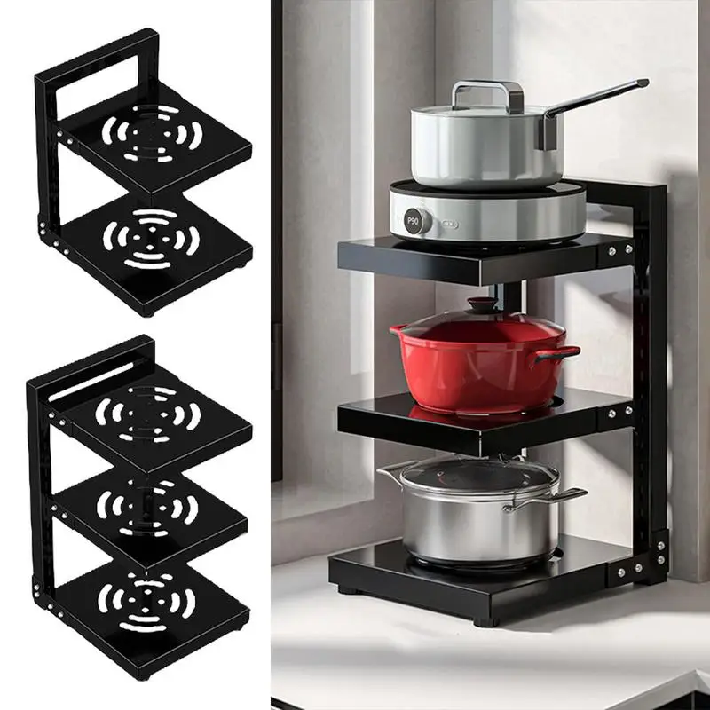 

Pot Rack Organizer 2 Layer carbon and steel Adjustable Cabinet Storage Pantry Organizer Pans Pots Lids Storage Holder Rack
