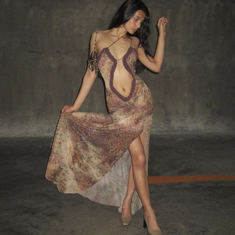 

Женское длинное платье с открытой спиной, привлекательное летнее платье с вырезом и высоким разрезом, уличное платье без рукавов