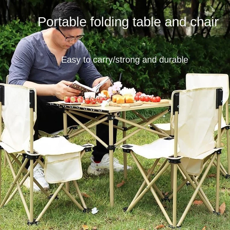 Outdoor Tables With Chairs Aluminum Alloy Portable Folding Cable Light Leisure Egg Roll Table Camping Picnic Vehicle Car Mobile foldable table
