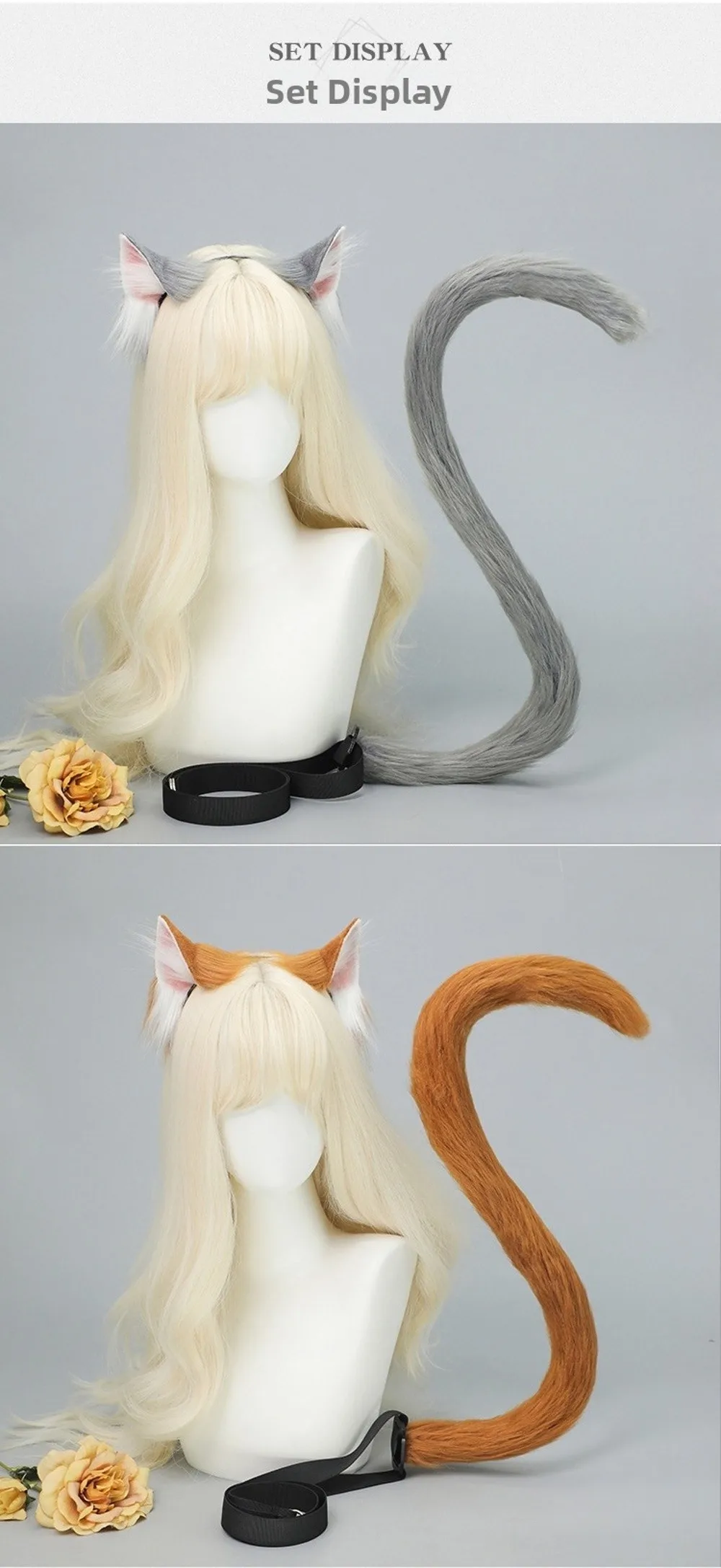 Neues Realistisches Katzenohren-Stirnband Lolita Katzenschwanz-Set Handgefertigte Simulierte Tierohren Party-Requisiten – Detail 3