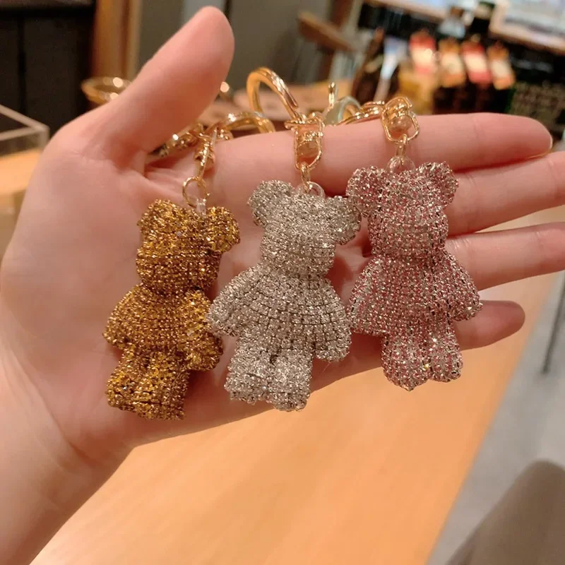 High quality faux diamond animal key chain belt car key box pendant Fancy Faux Diamond Bear Key chain bag pendant 2