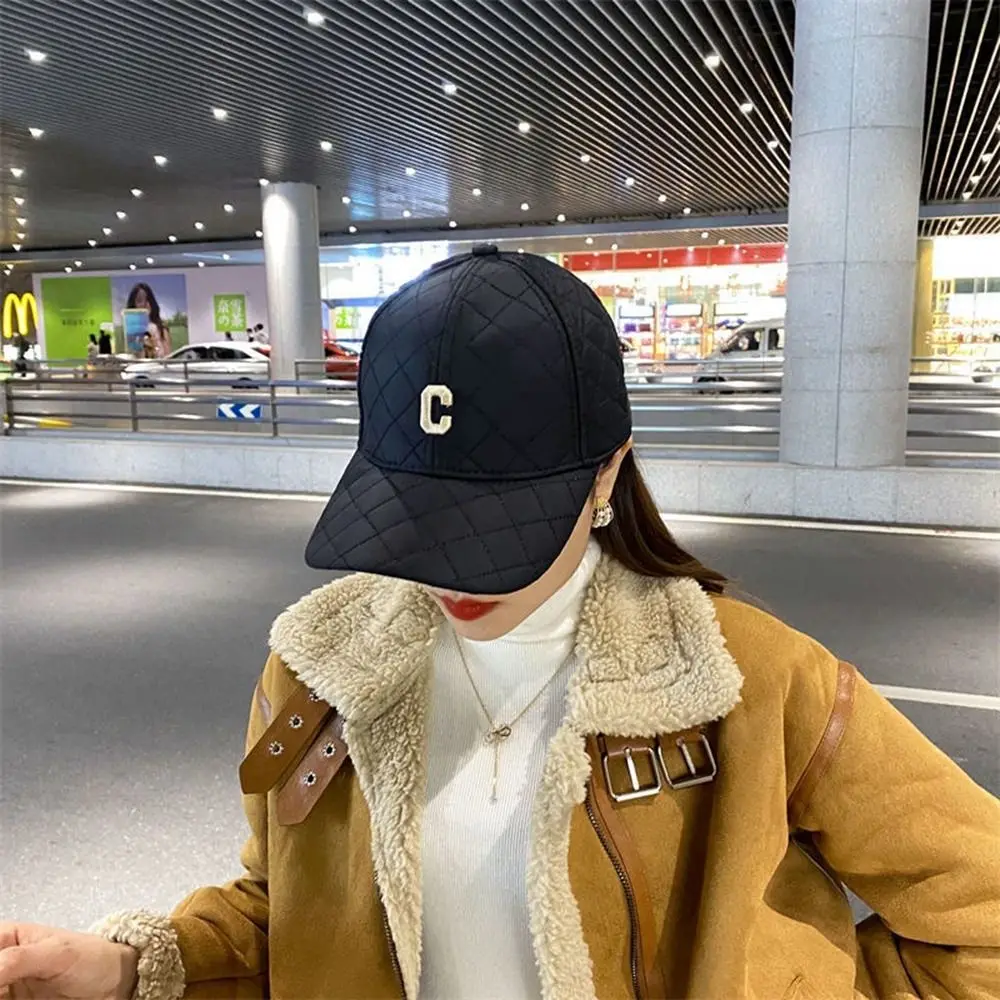 Winter Down Cotton Plaid Baseball Cap For Women