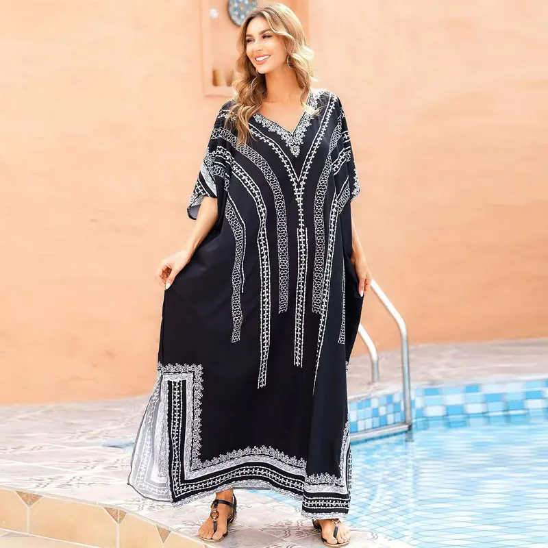

Women Summer Sun-Protective Clothing Casual Beach Loose Long Robe Bikini Overclothes Lady Breathable Midi Dress