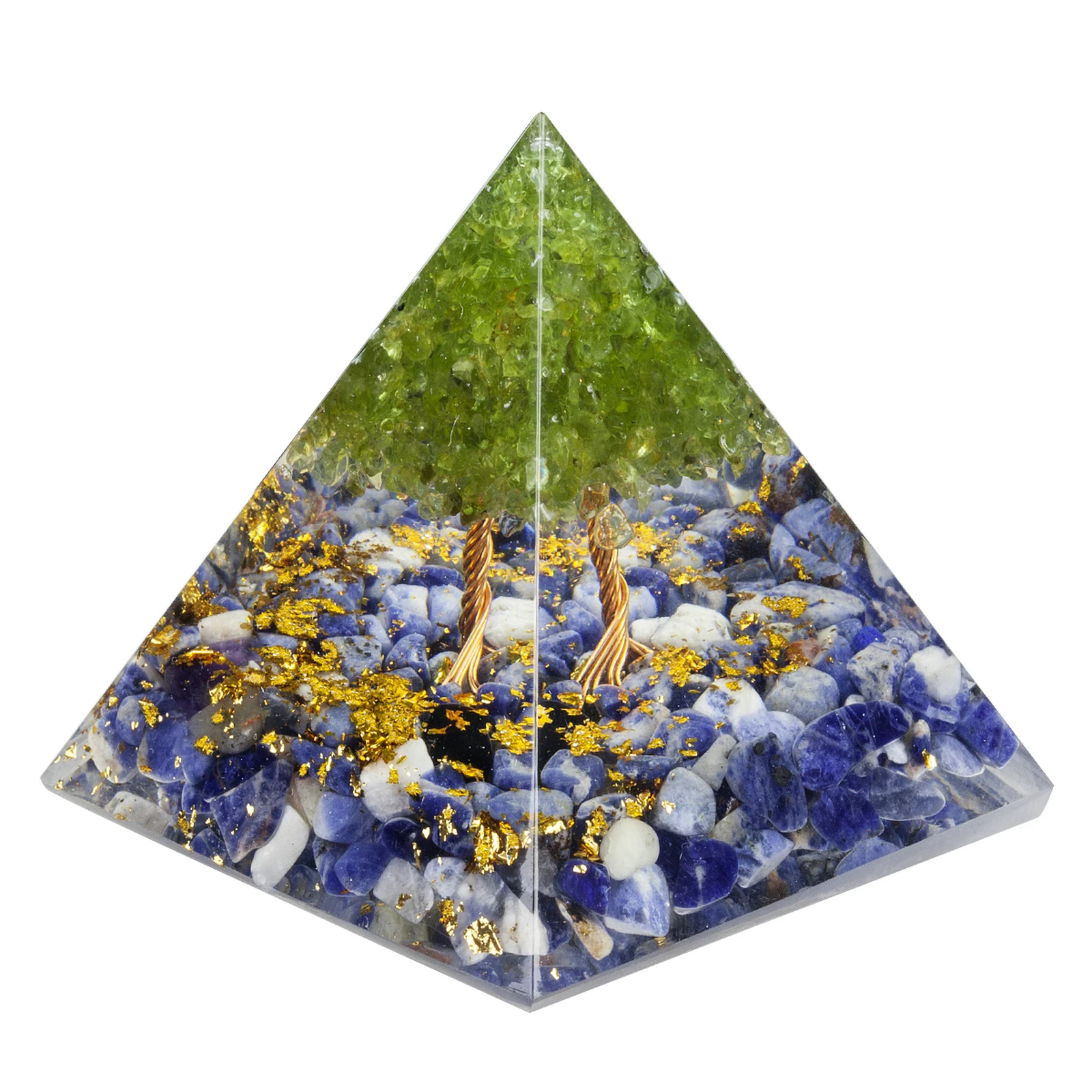 Tree of Life Orgone Pyramid Natural Amethyst Peridot Crystal Stone Energy Generator Blanacing Chakra For Yoga Reiki Meditation