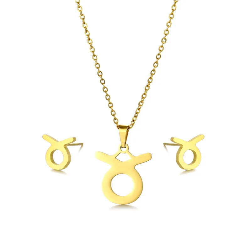 316L Stainless Steel Star Zodiac Sign Taurus Necklace Set 12 Constellation Pendant Necklace Women Chain Necklace Jewelry Gifts