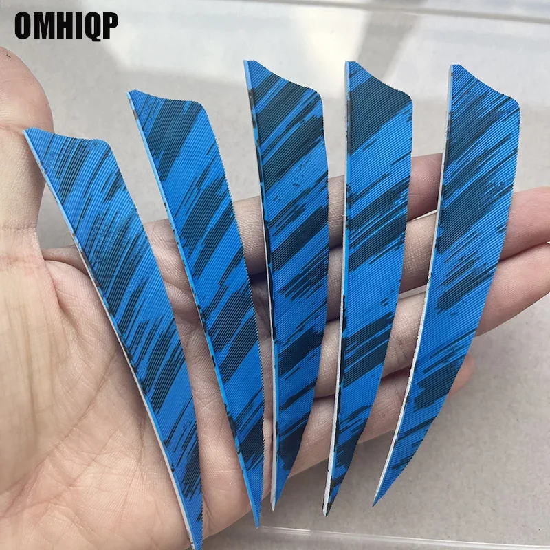 

50Pcs 4inch Archery Arrow Feathers Blue Ink Design Natural Turkey Plumes Shield Cut Right /Left Wing Traditional Fletching