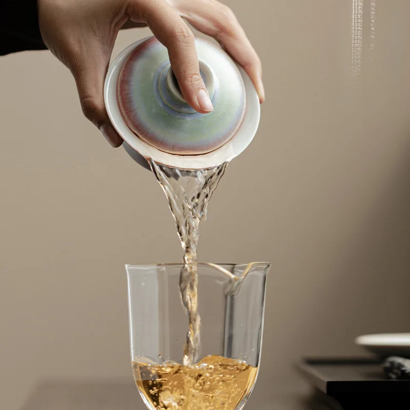 150ML Aurora Kiln Change Gaiwan Boutique Red Blue Glaze Sancai Tea Tureen Tea Maker Cover Bowl Chinese Tea Set Collection Craft