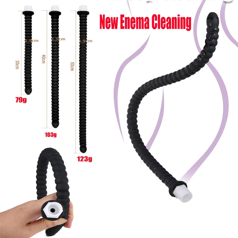 Long Anal Plug Washing Tube Douche Silicone Enema Deep Butt Plug Cleaning Anal Head/Shower /Cleane Nozzle Tip Faucet Attachment anal plug dilator