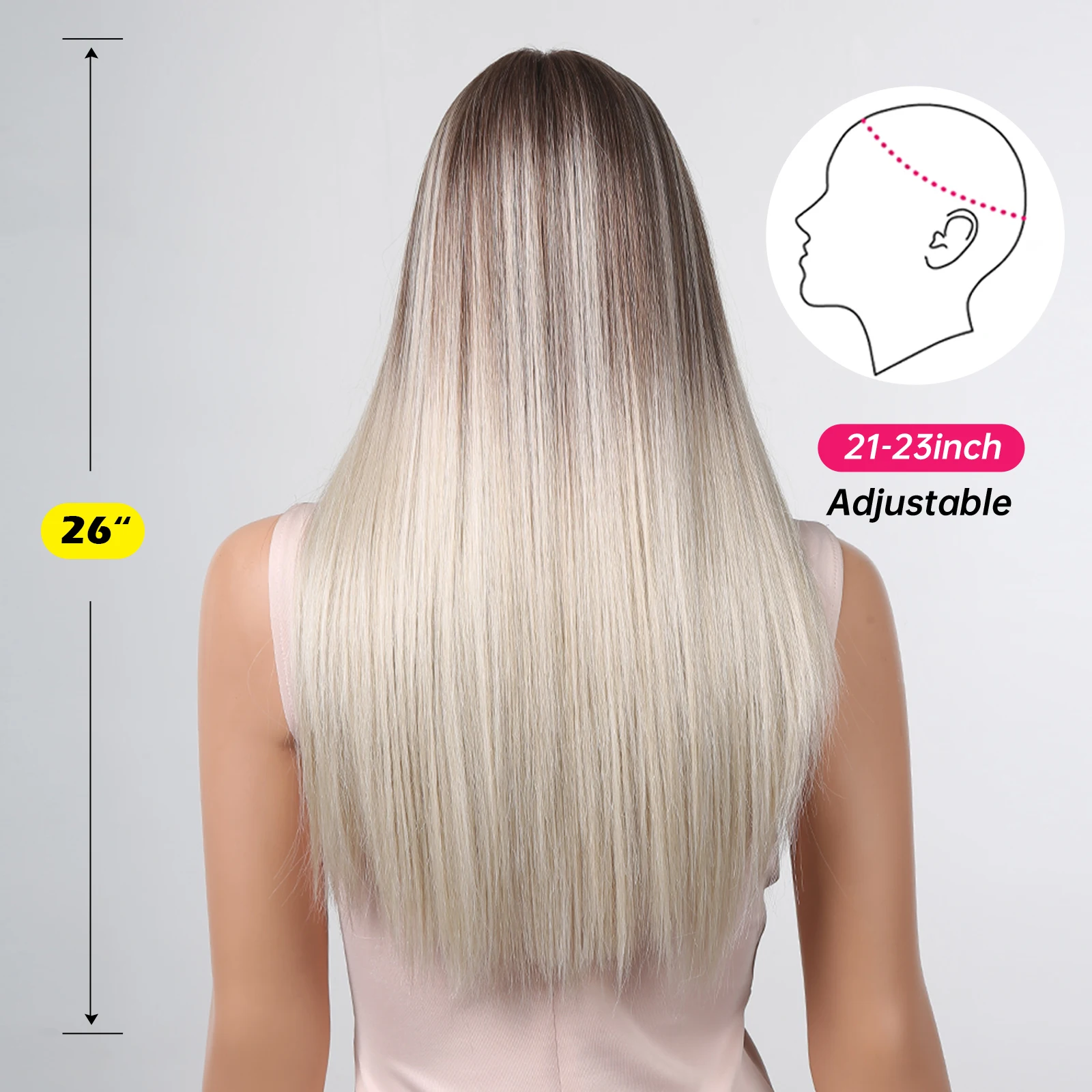 Lace Front Synthetic Wigs Long Straight Ombre Blonde Lace Hair Wig for Women Daily Cosplay Party Natural Heat Resistant Fake Wig
