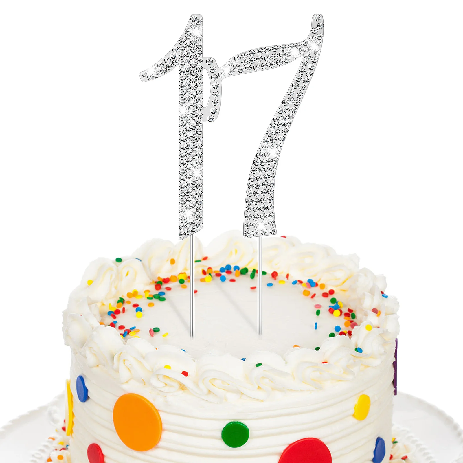 

Birthday Cake Topper Metal Rhinestones Decorative Cake Topper for 17th Birthday Party Birthday party rhinestone cake insertion