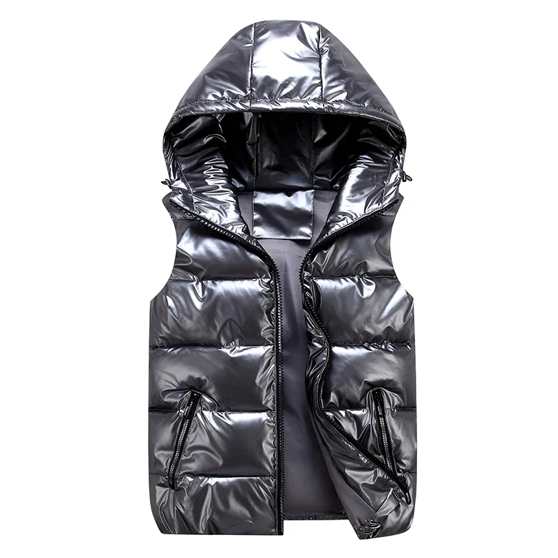 ジャケット・アウター fur docking hooded down vest wantdo Mens Black Winter Vest Waterproof Quilted Sleeveless