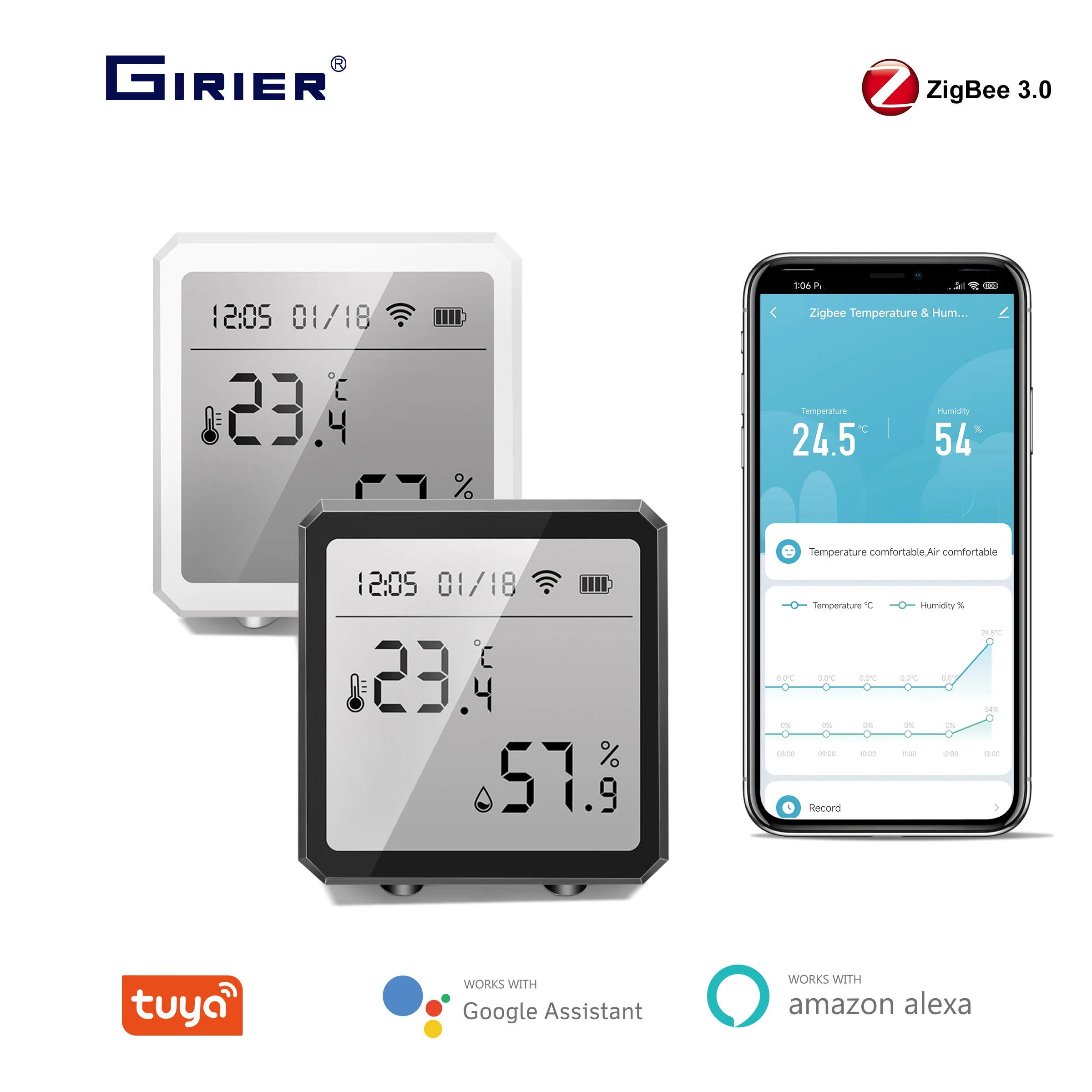 GIRIER Tuya ZigBee Smart Temperature Humidity Sensor Wireless Smart