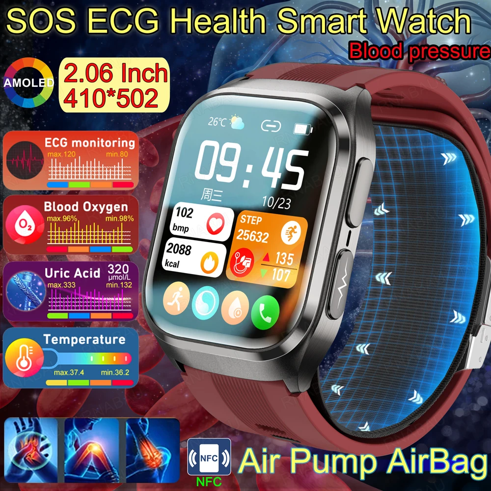 2026 New Airbag SmartWatch men True Blood Pressure air Pump Uric Acid Blood Lipids health watch Heart Rate Bluetooth call sport 1