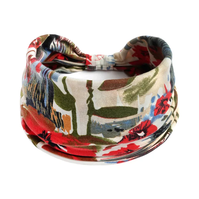 Summer Bohemian Bandanas Elastic Hair Bands Yoga Exercise Cotton Headband Women Headwear Print Vintage Cross Unisex Scrunchies 40