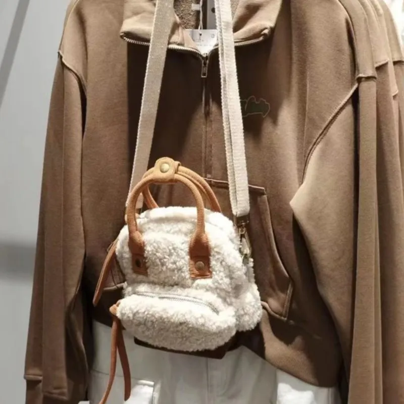 JIAERDI Cute Lambswool Patchwork Handbag Women Small Capacity Shoulder Bag Ladies Fashion Casual Versatile Student Crossbody Bag