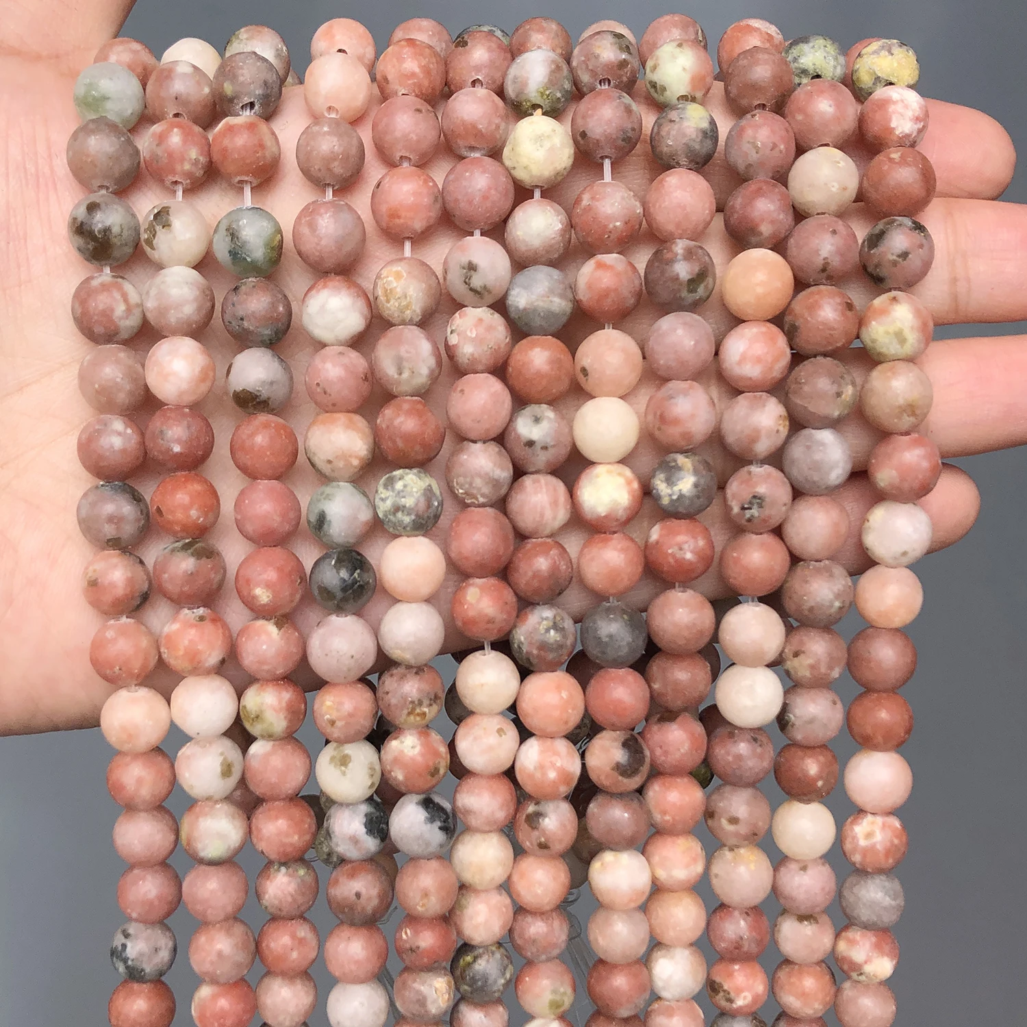4–10 mm mattierte Naturstein-Pflaumenblüten-Jaspis-Perlen, matt, rund, Abstandsperlen für Schmuckherstellung, DIY-Armband-Zubehör, 38,1 cm – Detail 8