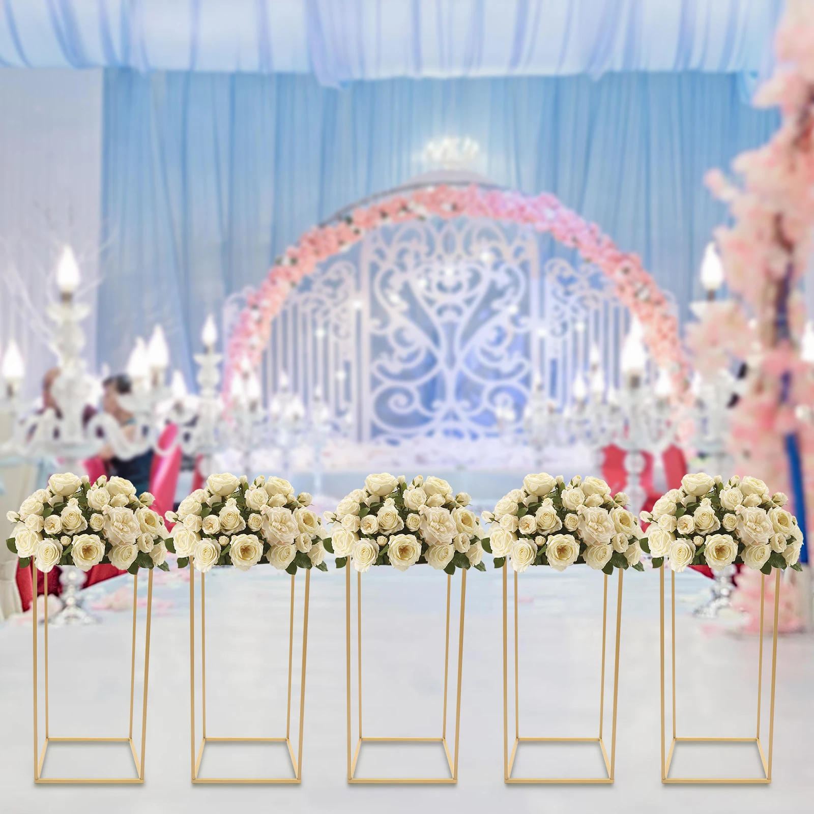 

5PCS Metal Floor Stand Rectangle Flower Stand Wedding Party Centerpiece Rack Venue Decoration 60 cm