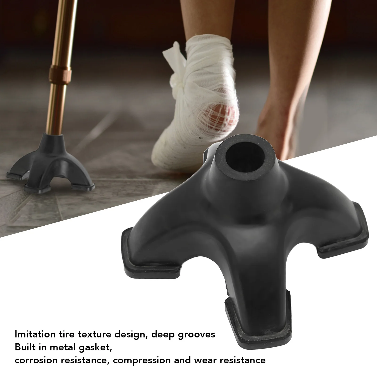 Cane Tip Quad 16mm Imitation Tire Texture Corrosion Resistance Rubber Antiskid with 4 Contact Points,walking stick attachment