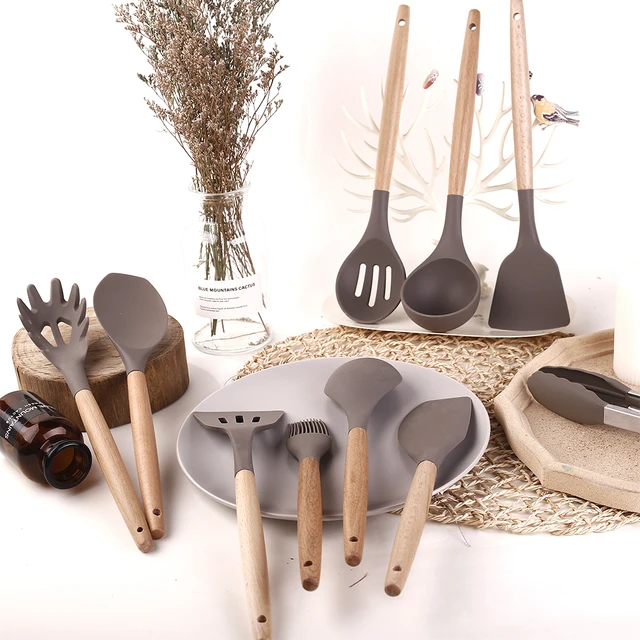 13PCS Silicone Kitchen Tools Cooking Sets Soup Spoon Spatula Non-Stick  Shovel With Wooden Handle Special Heat-Resistant Design - AliExpress