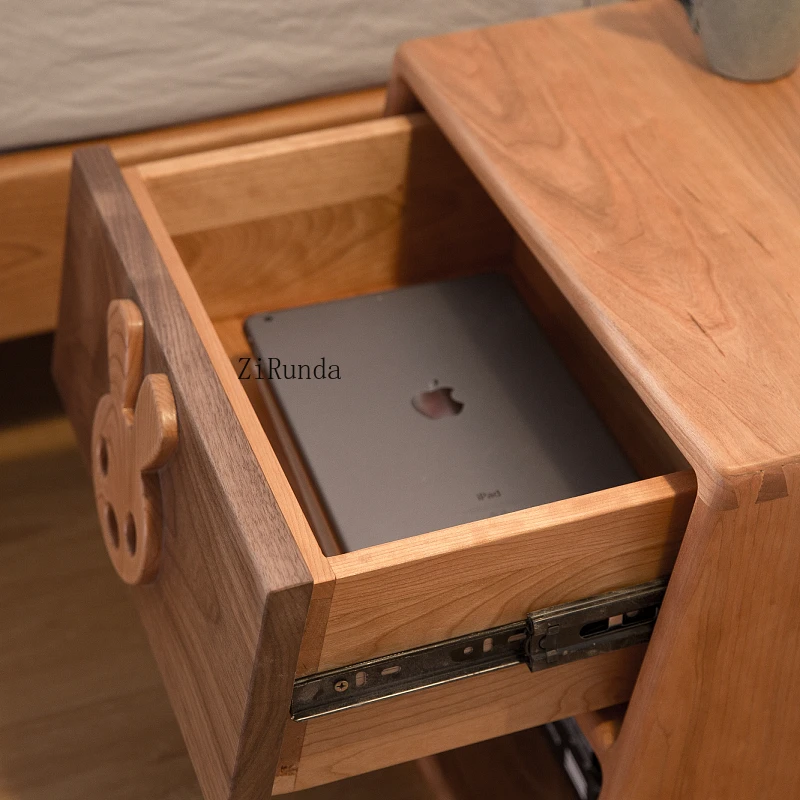 /All solid wood children's bedside table storage cabinet black walnut cherry wood environmentally friendly children's furniture