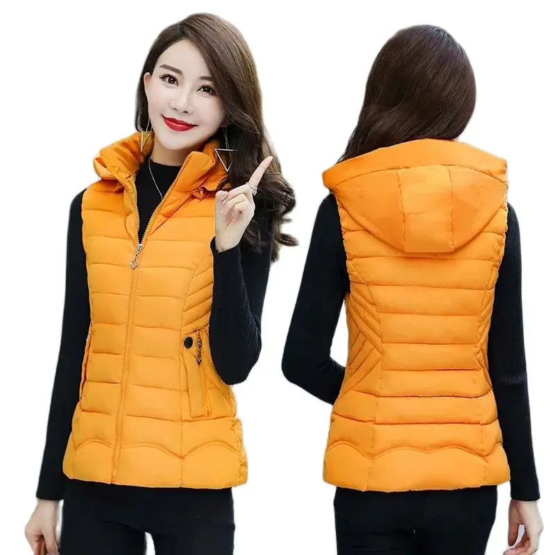 2022 New Winter Down Cotton Vest Women's Waistcoat Hooded Sleeveless