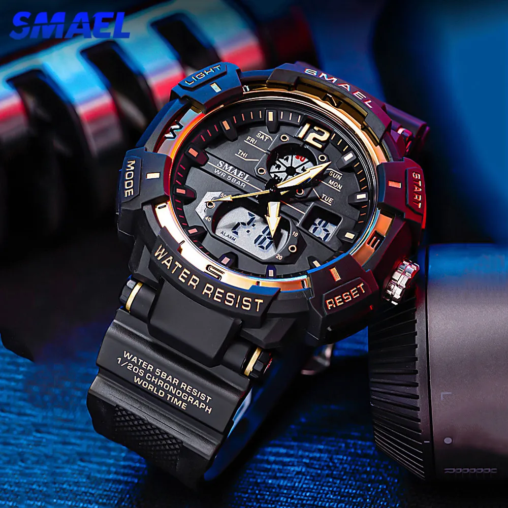 Sport Watch For Men SMAEL Quartz Wristwatches 50M Waterproof Back Light Alarm Clock Male 8070 Military Army Green Watches Men