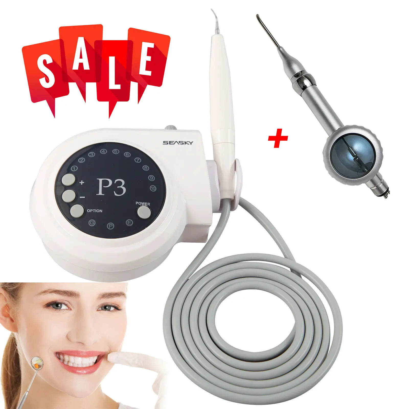 

Dental Ultrasonic Piezo Scaler with Handpiece Tips Fit DTE SATELEC Dentist +Dental Air Polisher Hygiene Prophy Handpiece 4 Hole