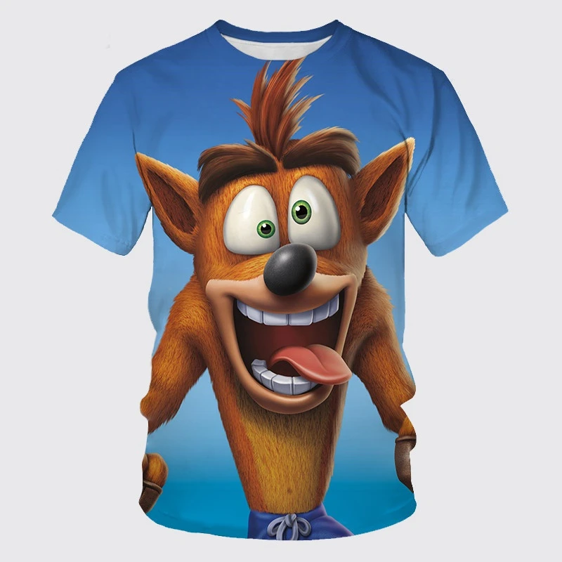 Crash Bandicoot - Children's 3D Printed T-shirt, Casual Sports Top, Cartoon Round Neck Short Sleeve Summer Fashion T-shirt