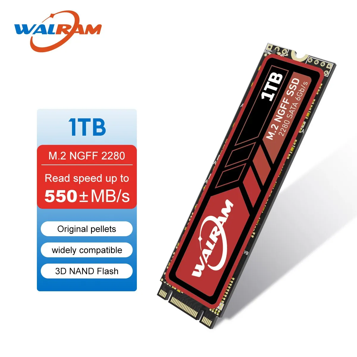  WALRAM SSD M2 NGFF SATA3 SSD 128GB 256GB 512GB 1TB M.2 NGFF SSD 2280 Internal Solid State Drive Hard Disk for Laptop Desktop PC 