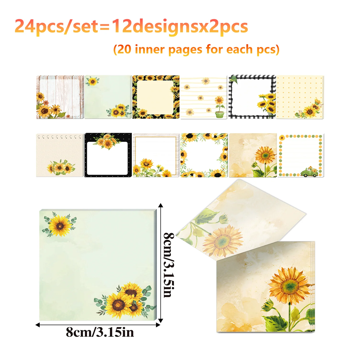 12/24/36 Stück Sonnenblumen-Notizblöcke Set, Selbstklebende Notizblöcke, Kühlschrank-Haftnotizen für Zuhause Büro Geburtstagsgeschenke Bürobedarf – Detail 4
