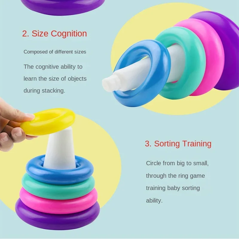 Rainbow Stacking Ring Tower Montessori Educational Baby Toy Pyramid Tower Cup Dinosaur Stacking Toys Beach Pool Toy stacking puzzle toys,cup stacking toys,educational toys,stacking toys,dinosaur toys
