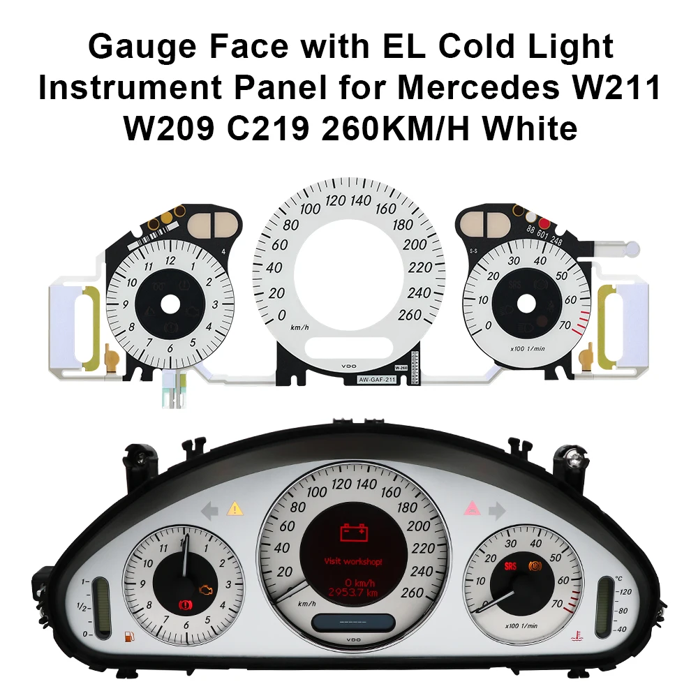 Instrument Cluster Display Car Gauge Meter Gauge Face with EL Cold Light Instrument Panel for Mercedes W211 260KM/H White