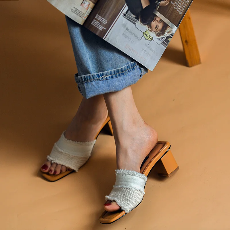 High Heel Slippers Retro Heel Platform Wearing thick heeled for external wear Comfort Women Open Toe Sandals New 2024 summer