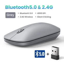 Silent Wireless Mouse with 4000 DPI and 40dB Quiet Click Technology (Bluetooth 2.4G Gray)